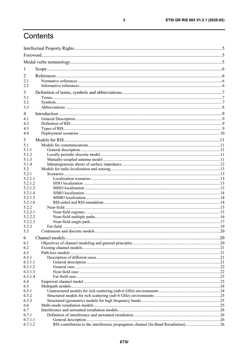 ETSI GR RIS 003 V1.2.1 (2025-02) - Reconfigurable Intelligent Surfaces (RIS); Communication Models, Channel Models, Channel Estimation and Evaluation Methodology