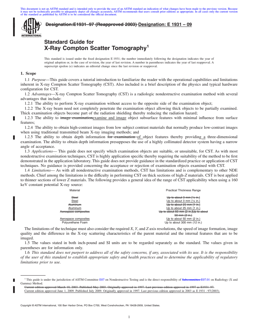 REDLINE ASTM E1931-09 - Standard Guide for X-Ray Compton Scatter Tomography