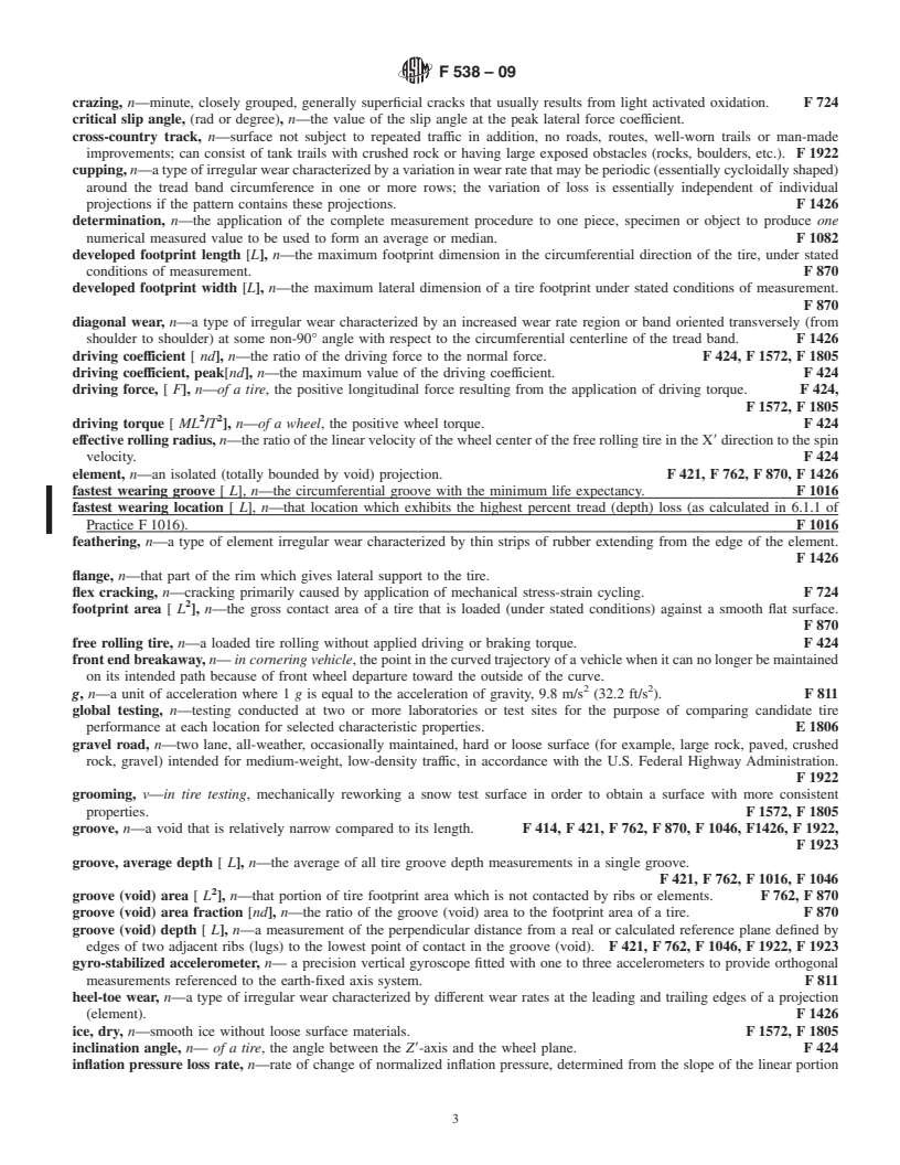 REDLINE ASTM F538-09 - Standard Terminology Relating to the Characteristics and Performance of Tires