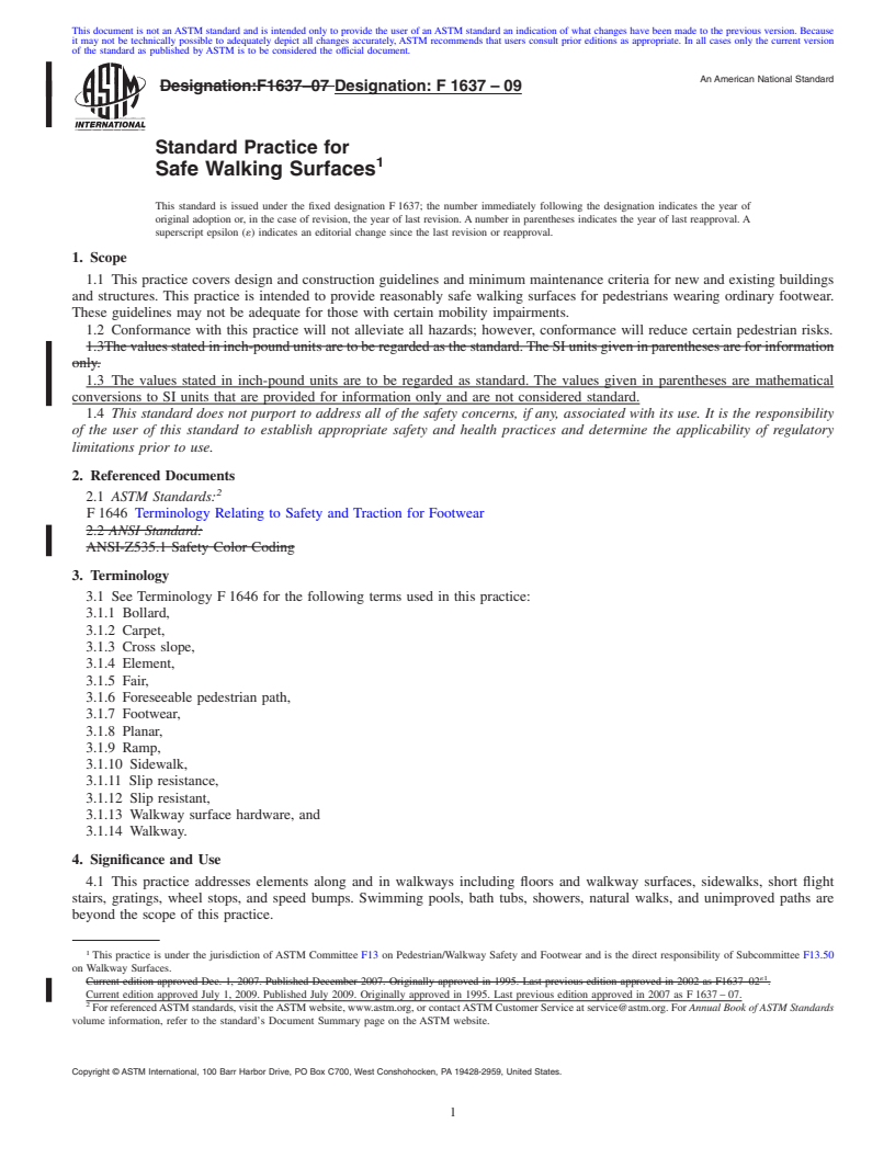 REDLINE ASTM F1637-09 - Standard Practice for  Safe Walking Surfaces