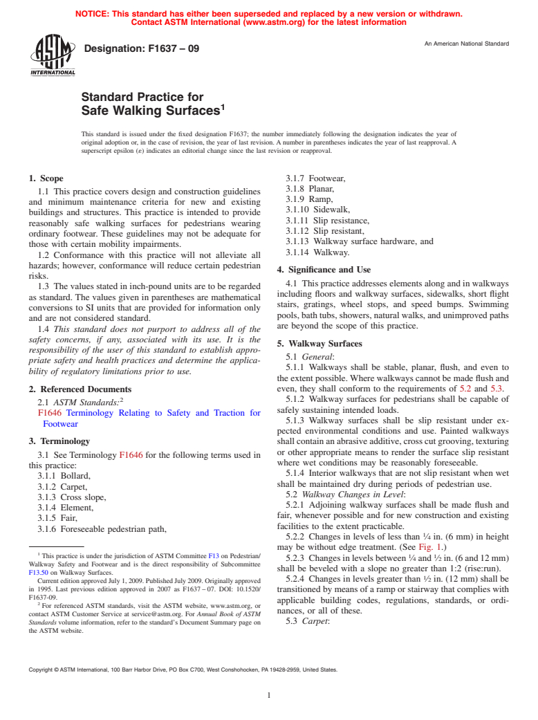 ASTM F1637-09 - Standard Practice for  Safe Walking Surfaces