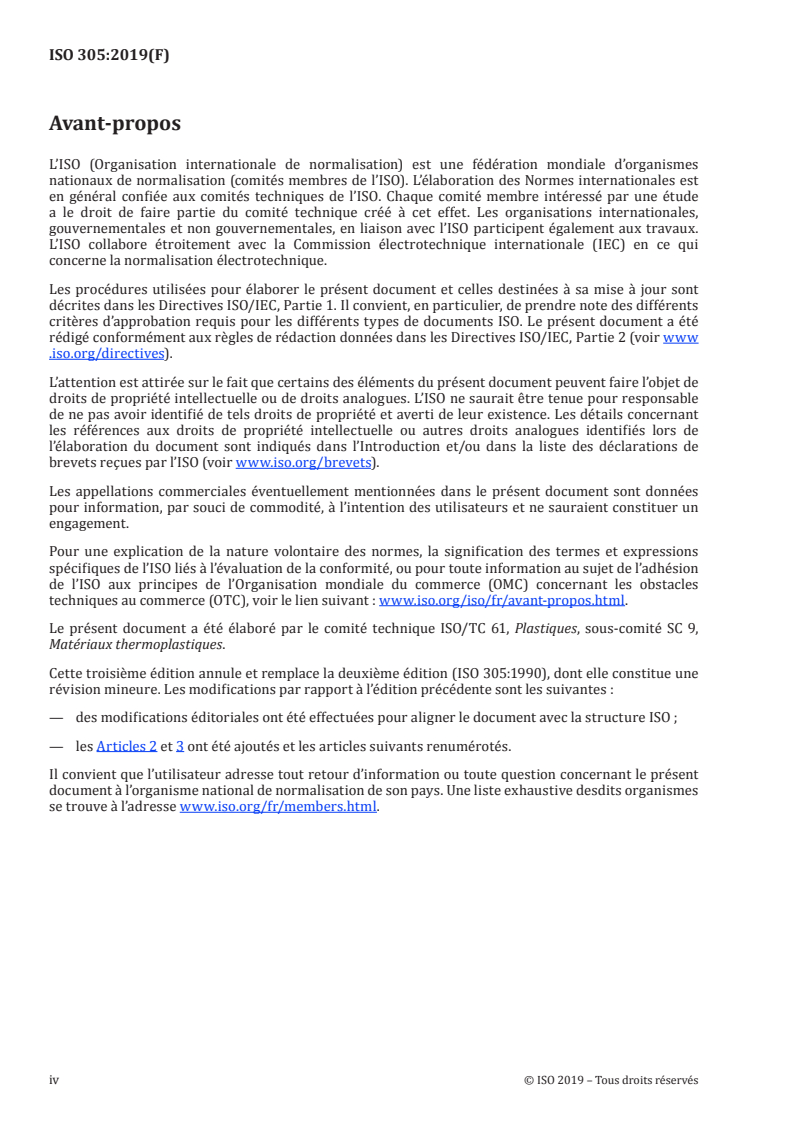 ISO 305:2019 ISO 305:2019 - Plastiques — Détermination de la stabilité thermique du poly(chlorure de vinyle), des homopolymères et copolymères chlorés apparentés et de leurs compositions — Méthode du changement de couleur
Released:5/15/2019 - Page 4 preview