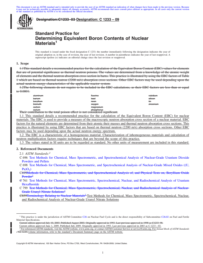 REDLINE ASTM C1233-09 - Standard Practice for Determining Equivalent Boron Contents of Nuclear Materials