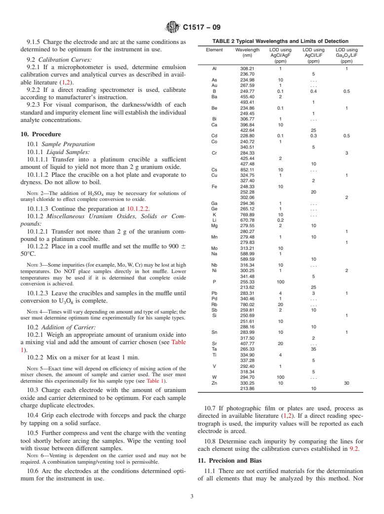 ASTM C1517-09 - Standard Test Method for Determination of Metallic Impurities in Uranium Metal or Compounds by DC-Arc Emission Spectroscopy