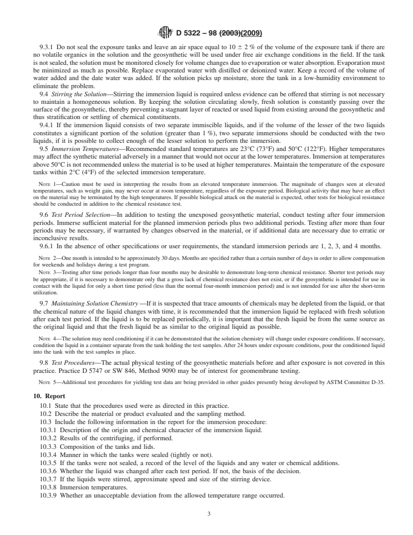 REDLINE ASTM D5322-98(2009) - Standard Practice for Immersion Procedures for Evaluating the Chemical Resistance of Geosynthetics to Liquids