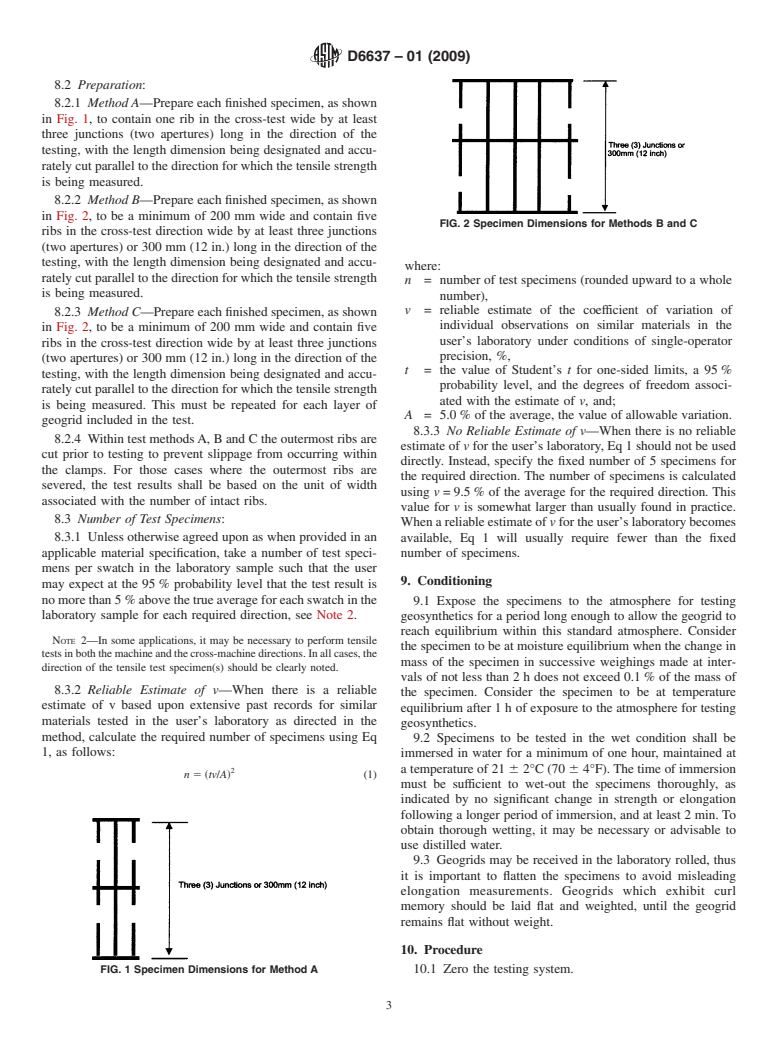 ASTM D6637-01(2009) - Standard Test Method for Determining Tensile Properties of Geogrids by the Single or Multi-Rib Tensile Method