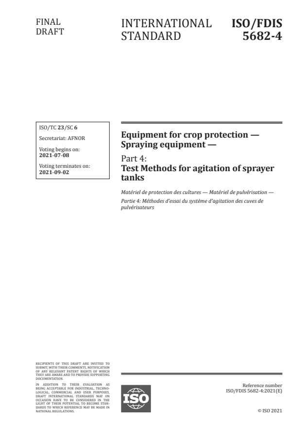 ISO/FDIS 5682-4:Version 03-jul-2021 - Equipment for crop protection -- Spraying equipment