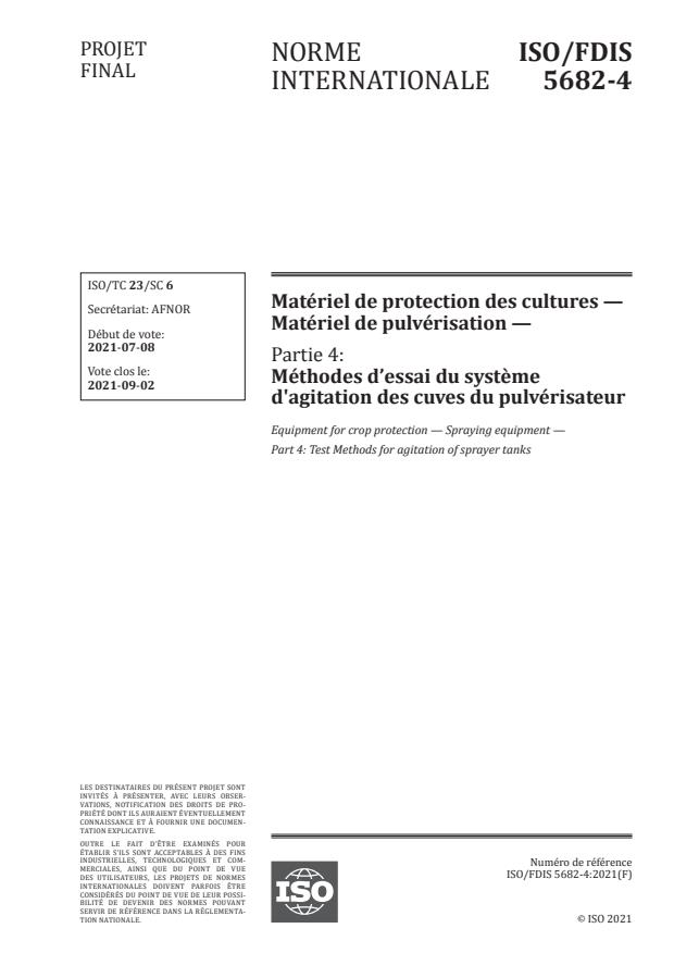 ISO/FDIS 5682-4:Version 31-jul-2021 - Matériel de protection des cultures -- Matériel de pulvérisation
