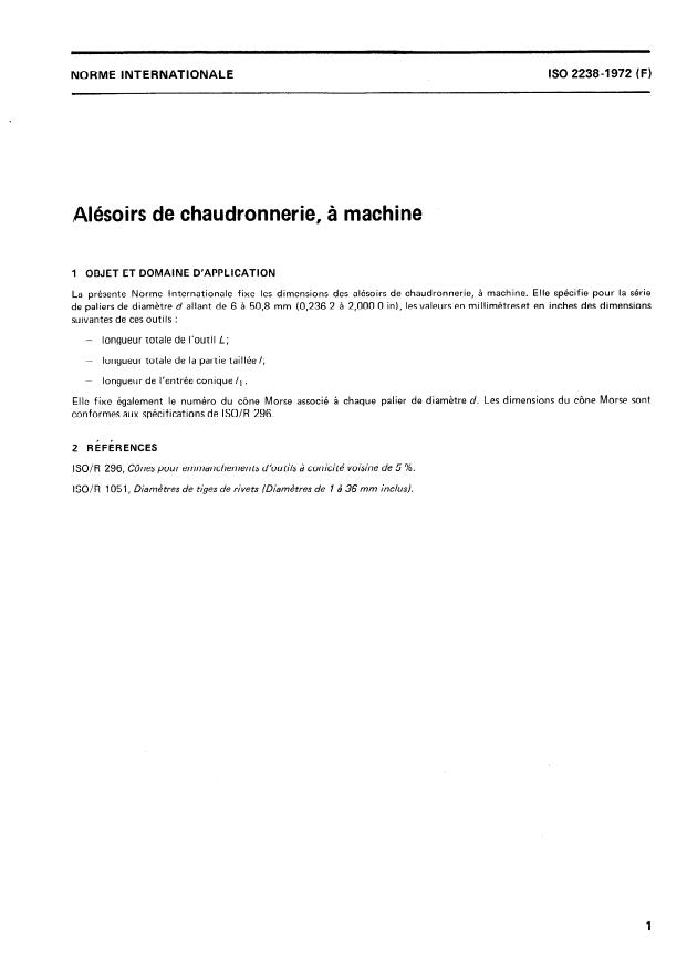 ISO 2238:1972 - Alésoirs de chaudronnerie, a machine