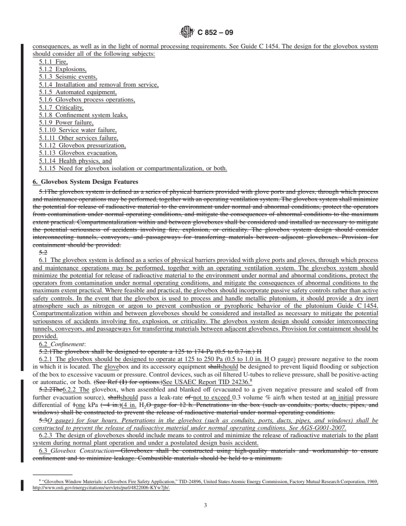 REDLINE ASTM C852-09 - Standard Guide for Design Criteria for Plutonium Gloveboxes