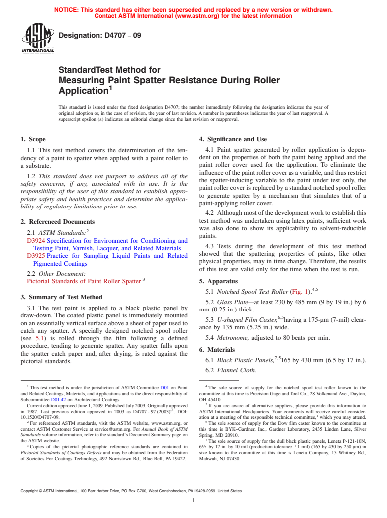 ASTM D4707-09 - Standard Test Method for Measuring Paint Spatter Resistance During Roller Application