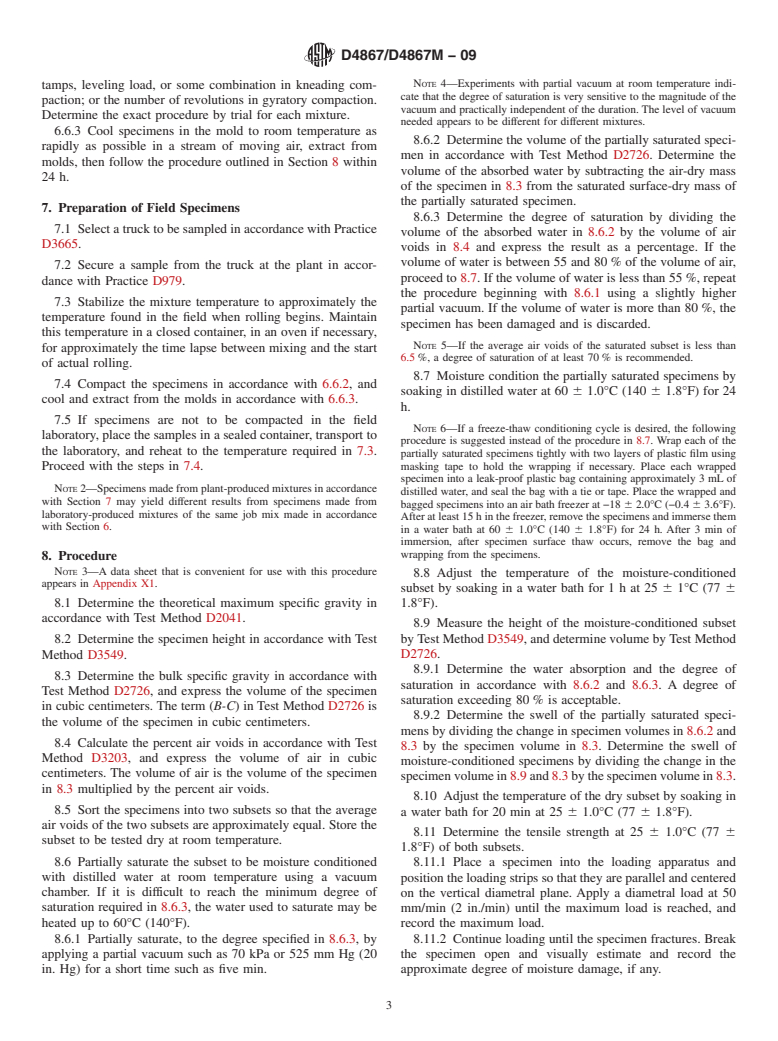 ASTM D4867/D4867M-09 - Standard Test Method for Effect of Moisture on Asphalt Concrete Paving Mixtures