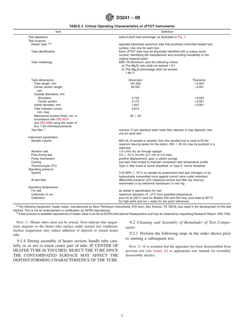 ASTM D3241-09 - Standard Test Method for Thermal Oxidation Stability of Aviation Turbine Fuels (JFTOT Procedure)