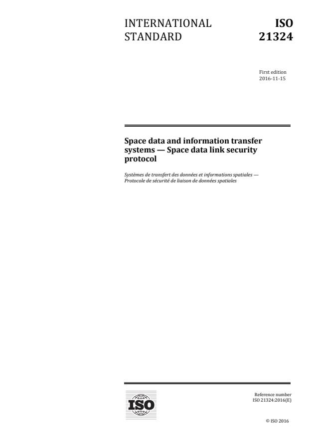 ISO 21324:2016 - Space data and information transfer systems -- Space data link security protocol