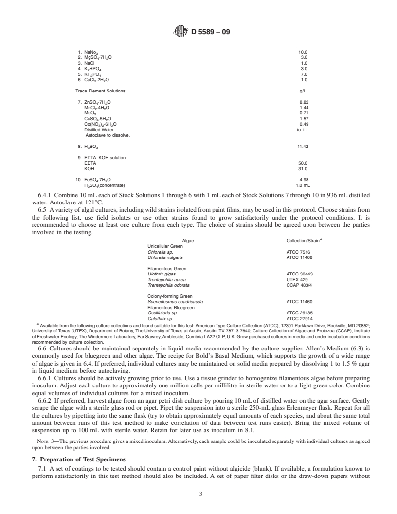 REDLINE ASTM D5589-09 - Standard Test Method for Determining the Resistance of Paint Films and Related Coatings to Algal Defacement