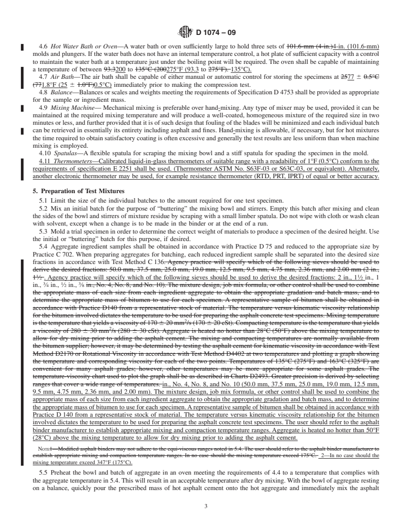 REDLINE ASTM D1074-09 - Standard Test Method for Compressive Strength of Bituminous Mixtures