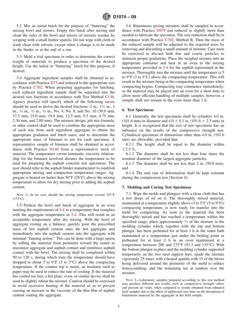 ASTM D1074-09 - Standard Test Method for Compressive Strength of Bituminous Mixtures