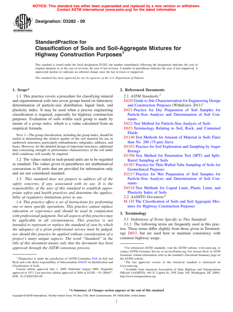 ASTM D3282-09 - Standard Practice for Classification of Soils and Soil-Aggregate Mixtures for Highway Construction Purposes