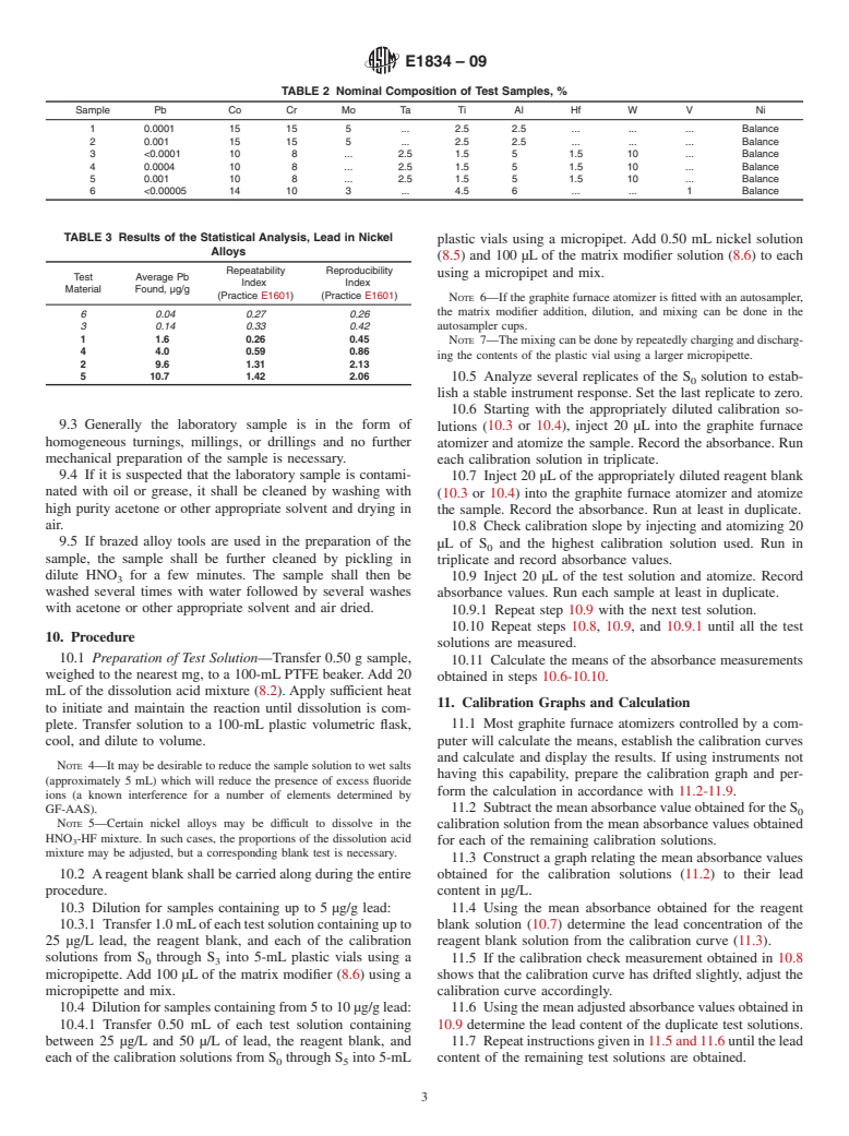 ASTM E1834-09 - Standard Test Method for Determination of Lead in Nickel Alloys by Graphite Furnace Atomic Absorption Spectrometry