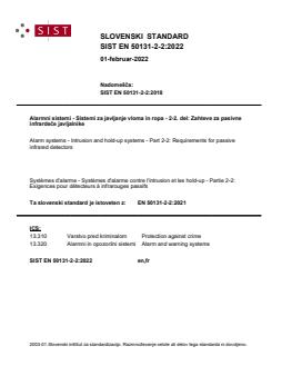 SIST EN 50131-2-2:2022 - Page 1 preview