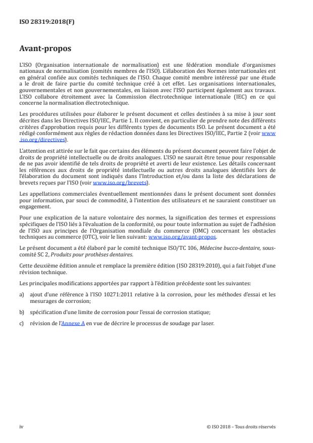 ISO 28319:2018 ISO 28319:2018 - Médecine bucco-dentaire -- Soudage par laser et matériaux d'apport - Page 4 preview