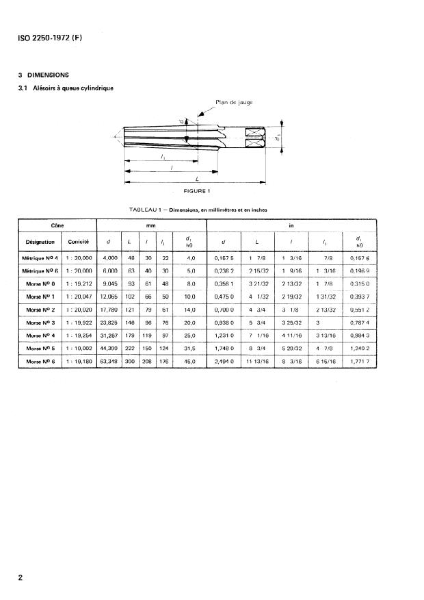 ISO 2250:1972 ISO 2250:1972 - Alésoirs de finition pour cônes Morse et métrique, a queue cylindrique et a queue cône Morse - Page 4 preview