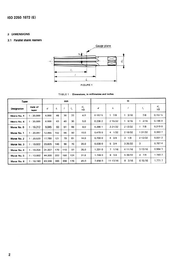 ISO 2250:1972 ISO 2250:1972 - Finishing reamers for morse and metric tapers, with parallel shanks and morse taper shanks - Page 4 preview