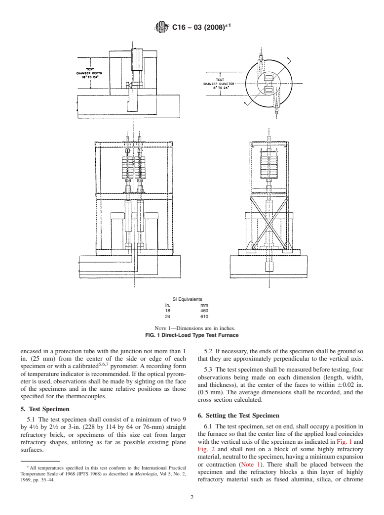 ASTM C16-03(2008)e1 - Standard Test Method for  Load Testing Refractory Shapes at High Temperatures