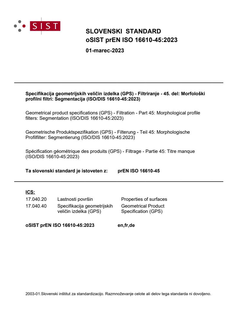 prEN ISO 16610-45:2023 - BARVE