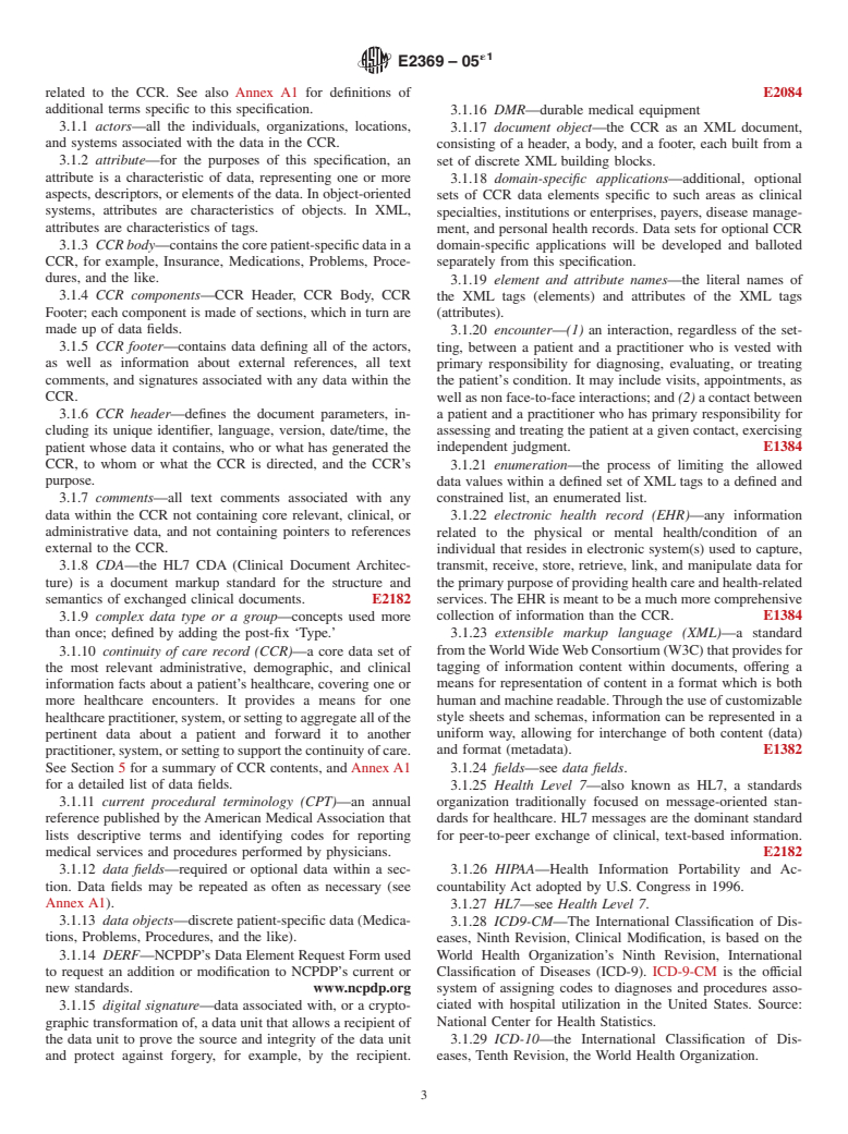 ASTM E2369-05e1 - Standard Specification for Continuity of Care Record (CCR)