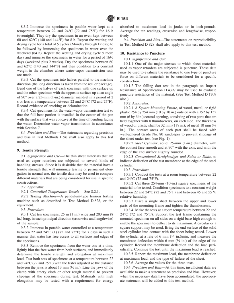 ASTM E154-99 - Standard Test Methods for Water Vapor Retarders Used in Contact with Earth Under Concrete Slabs, on Walls, or as Ground Cover