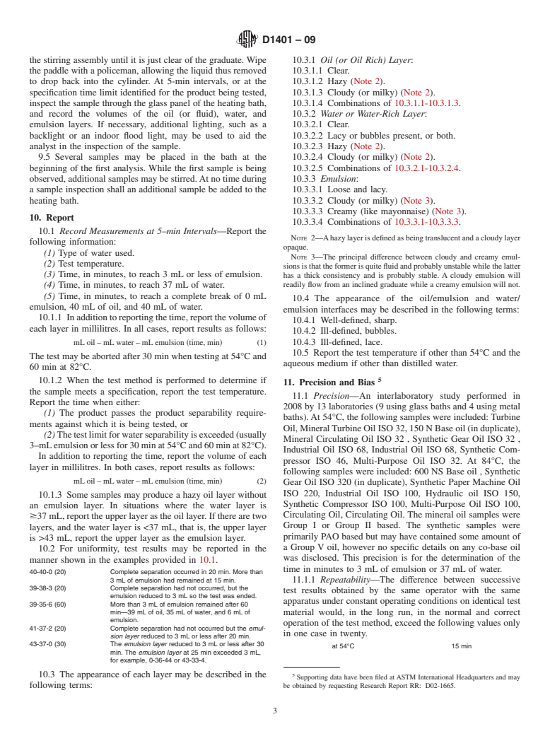 ASTM D1401-09 - Standard Test Method for Water Separability of Petroleum Oils and Synthetic Fluids