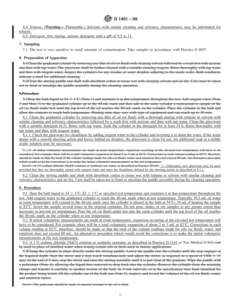 REDLINE ASTM D1401-09 - Standard Test Method for Water Separability of Petroleum Oils and Synthetic Fluids