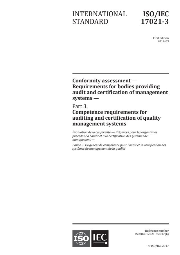 ISO/IEC 17021-3:2017 - Conformity assessment -- Requirements for bodies providing audit and certification of management systems