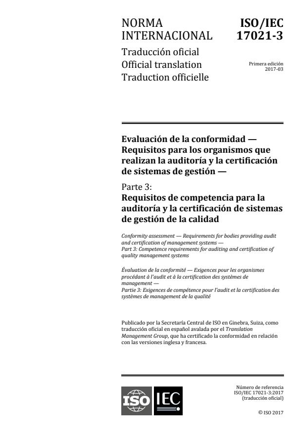 ISO/IEC 17021-3:2017 - Conformity assessment -- Requirements for bodies providing audit and certification of management systems