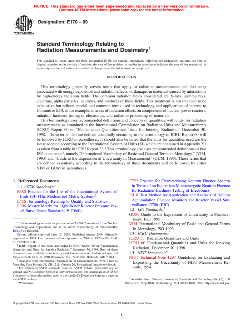 ASTM E170-09 - Standard Terminology Relating to  Radiation Measurements and Dosimetry