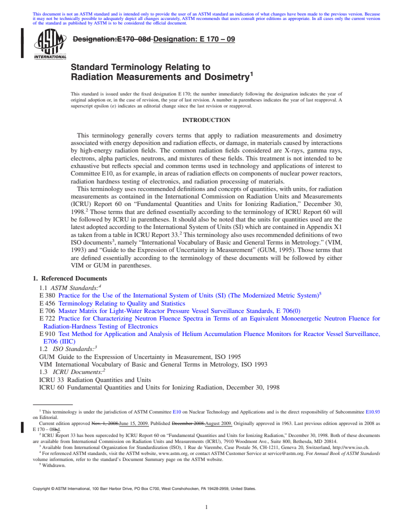 REDLINE ASTM E170-09 - Standard Terminology Relating to  Radiation Measurements and Dosimetry