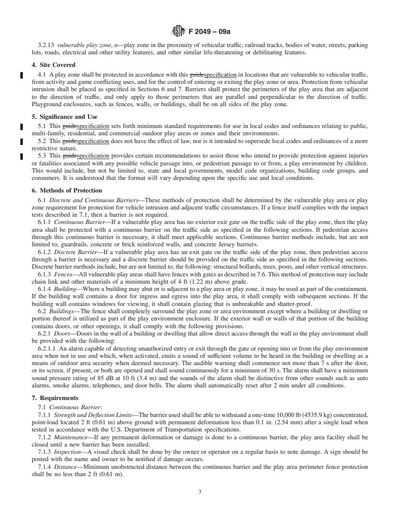 REDLINE ASTM F2049-09a - Standard Guide for Fences/Barriers for Public, Commercial, and Multi-Family Residential Use Outdoor Play Areas