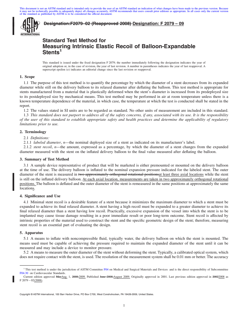 REDLINE ASTM F2079-09 - Standard Test Method for Measuring Intrinsic Elastic Recoil of Balloon-Expandable Stents