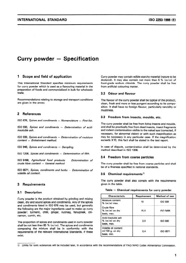 ISO 2253:1986 - Curry powder -- Specification