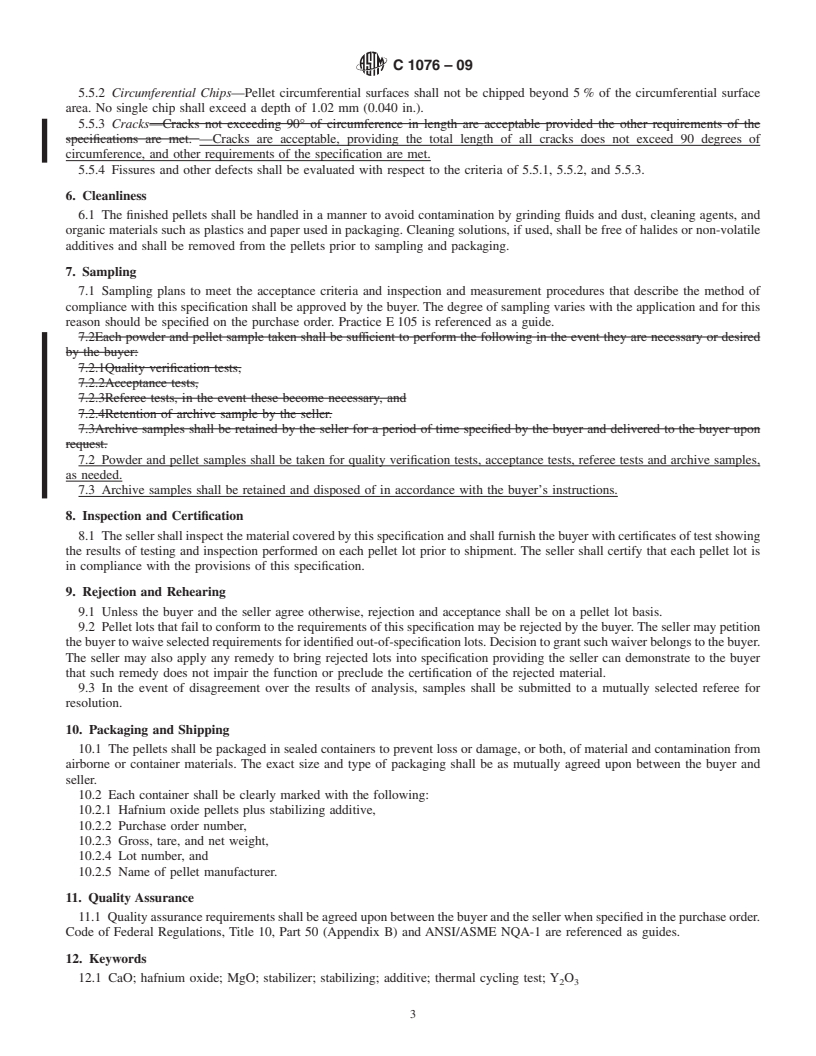 REDLINE ASTM C1076-09 - Standard Specification for Nuclear Grade Hafnium Oxide Pellets