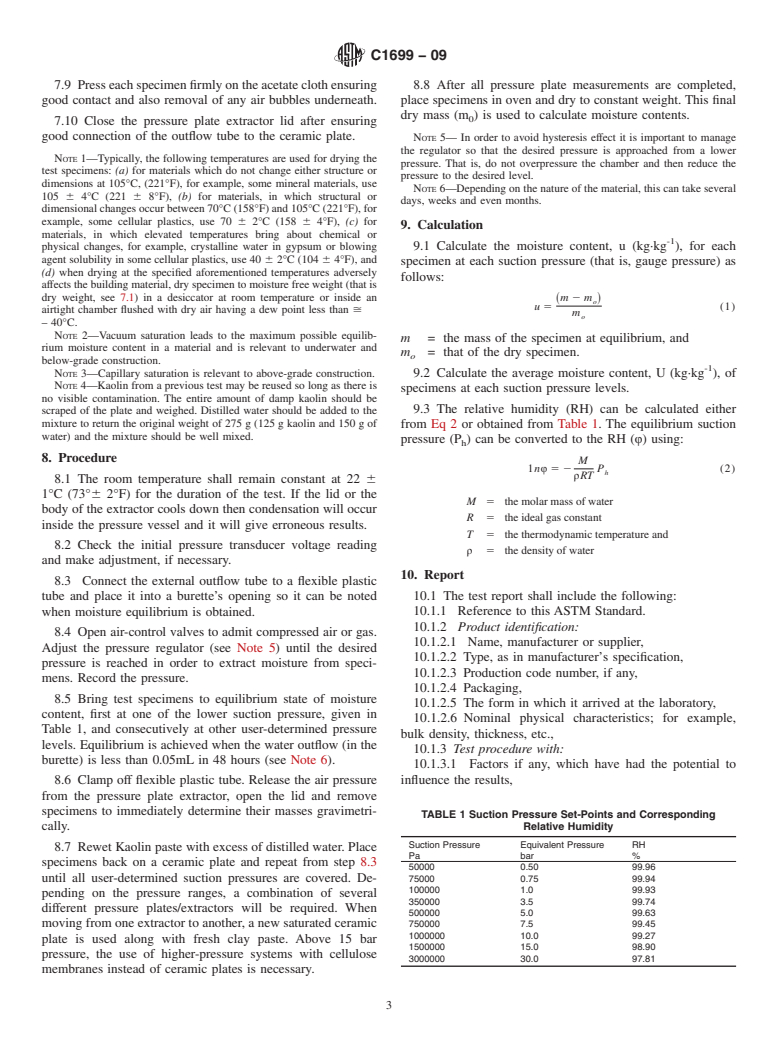 ASTM C1699-09 - Standard Test Method for Moisture Retention Curves of Porous Building Materials Using Pressure Plates