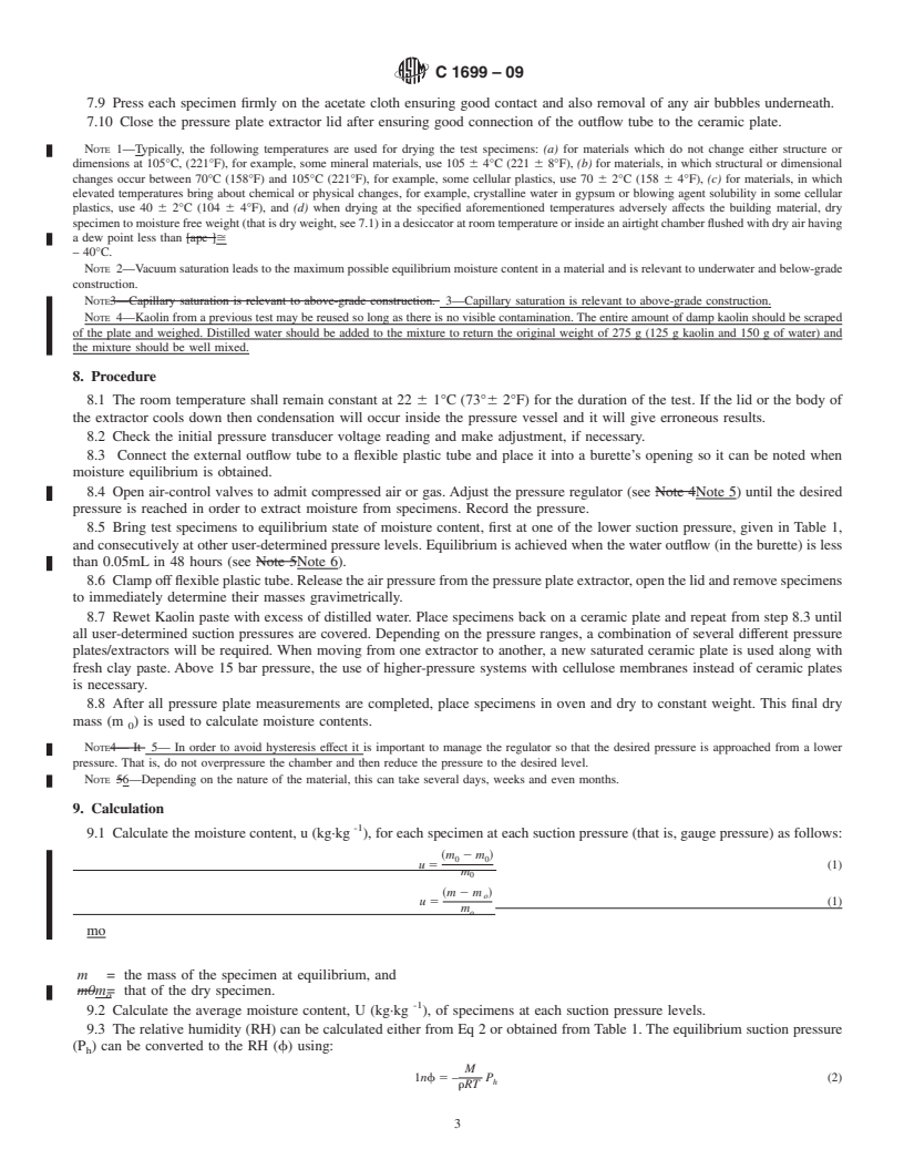 REDLINE ASTM C1699-09 - Standard Test Method for Moisture Retention Curves of Porous Building Materials Using Pressure Plates