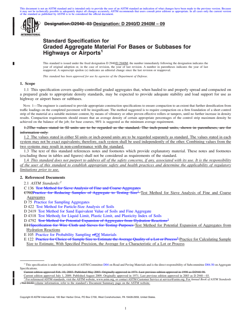 REDLINE ASTM D2940/D2940M-09 - Standard Specification for Graded Aggregate Material For Bases or Subbases for Highways or Airports