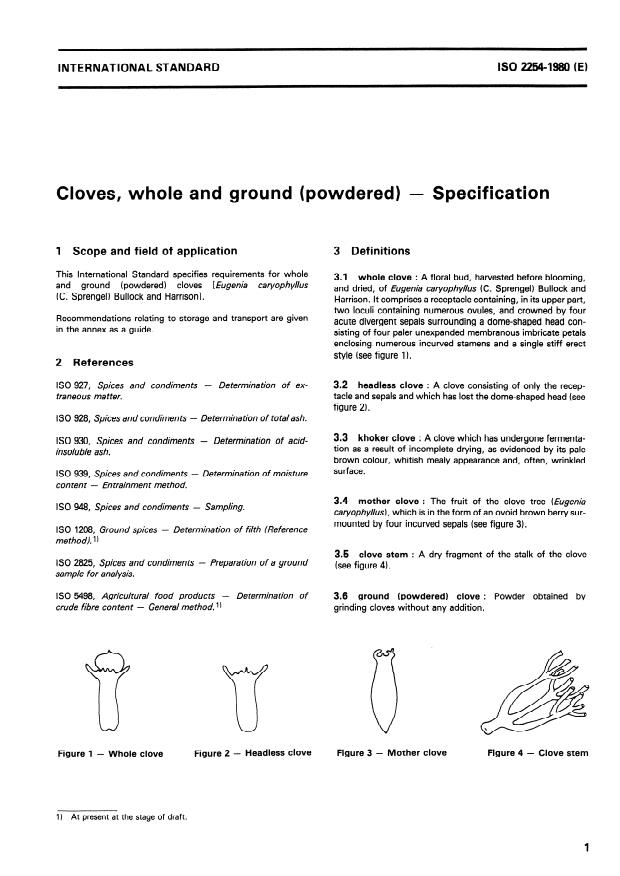 ISO 2254:1980 - Cloves, whole and ground (powdered) -- Specification