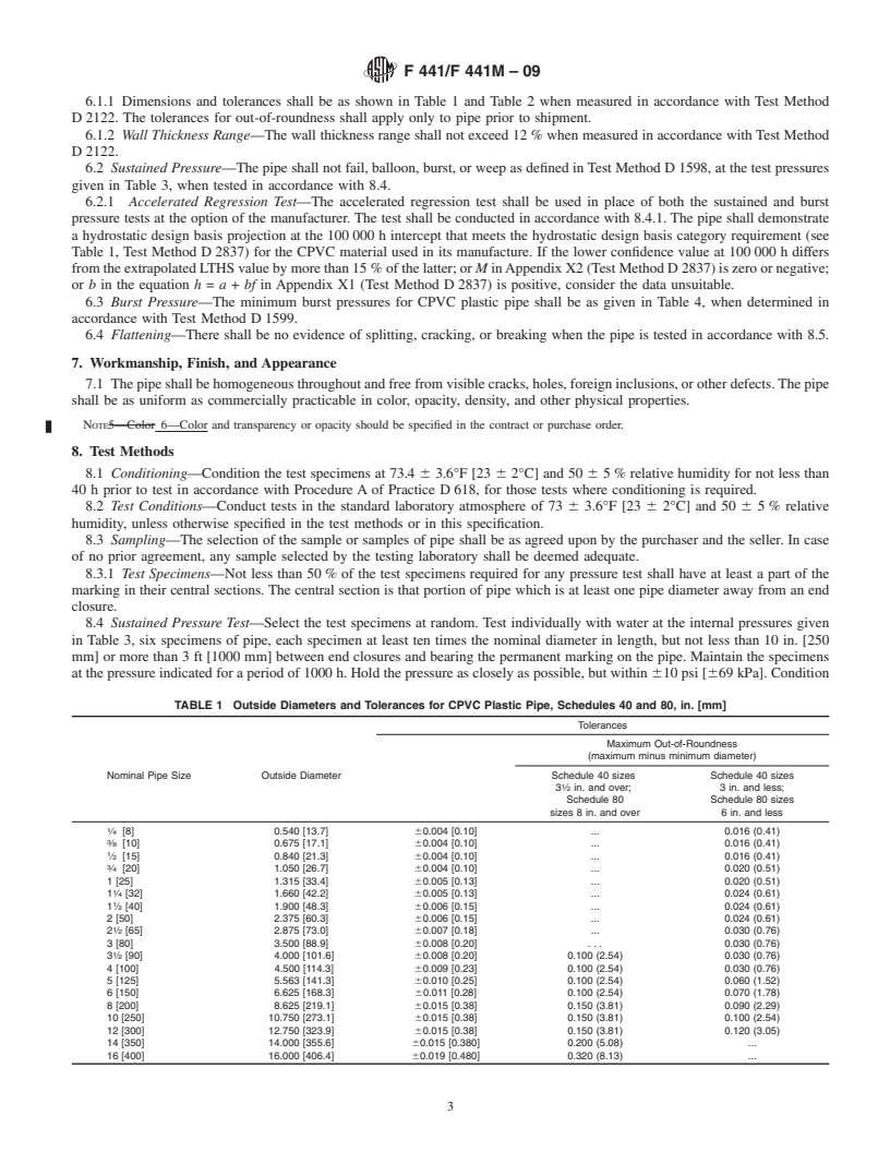 REDLINE ASTM F441/F441M-09 - Standard Specification for Chlorinated Poly(Vinyl Chloride) (CPVC) Plastic Pipe, Schedules 40 and 80