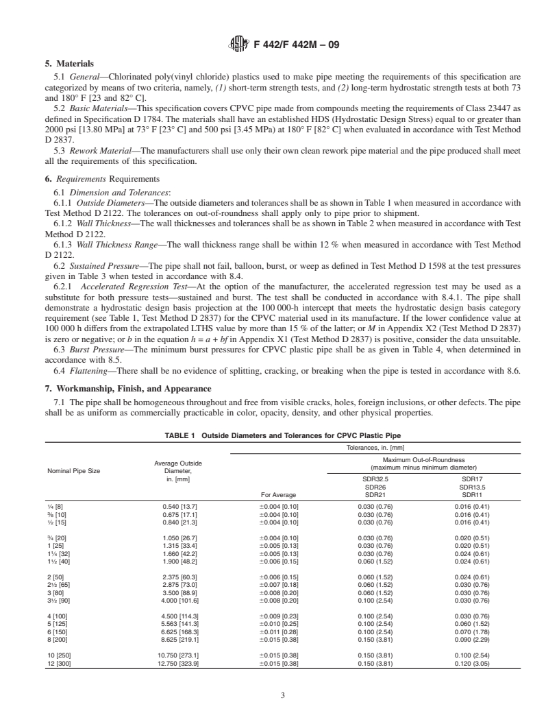 REDLINE ASTM F442/F442M-09 - Standard Specification for  Chlorinated Poly(Vinyl Chloride) (CPVC) Plastic Pipe (SDR<span class='unicode'>&#x2013;</span>PR)