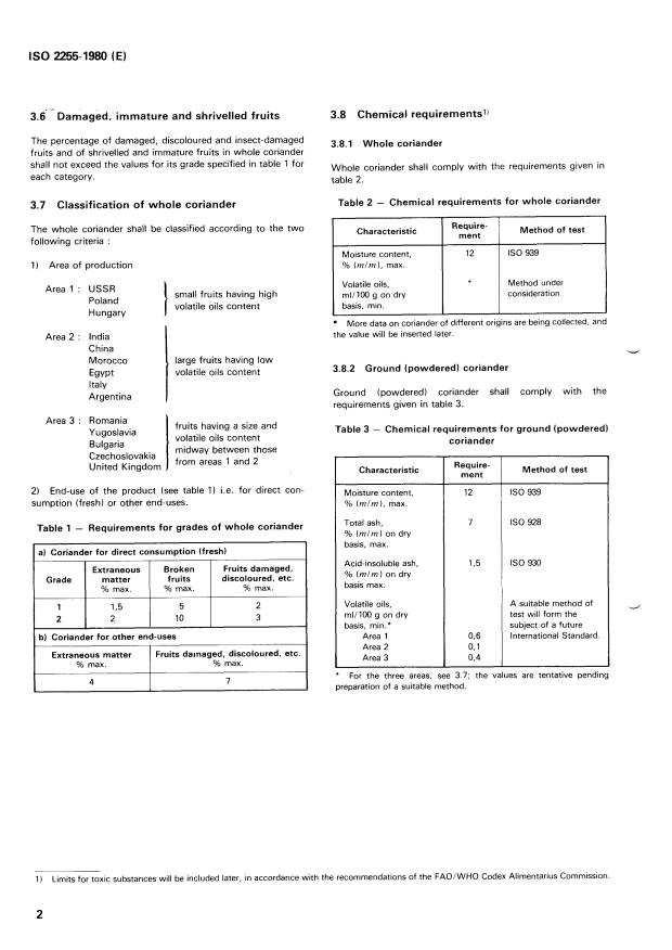 ISO 2255:1980 ISO 2255:1980 - Coriander, whole or ground (Powdered) -- Specification - Page 4 preview