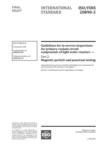 ISO/FDIS 20890-2 - Guidelines for in-service inspections for primary coolant circuit components of light water reactors