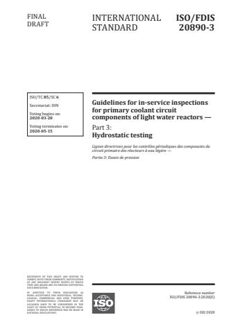 ISO/FDIS 20890-3 - Guidelines for in-service inspections for primary coolant circuit components of light water reactors